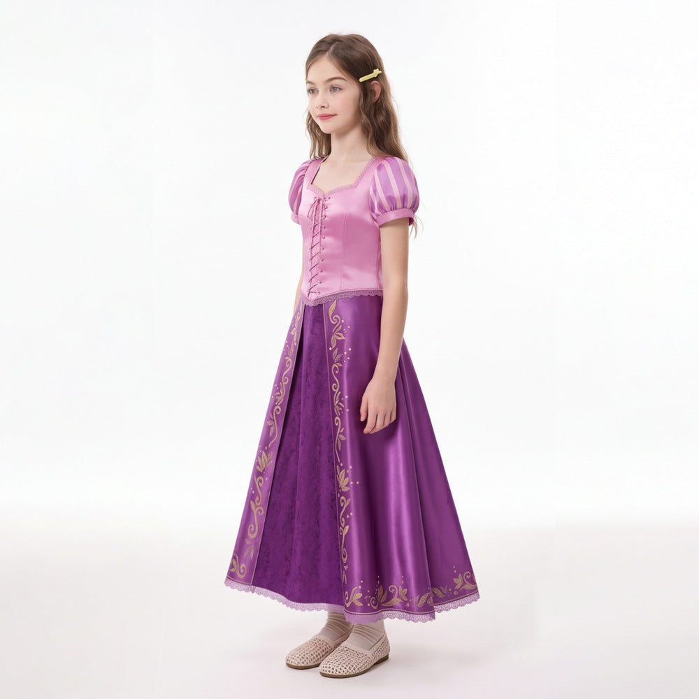 Rapunzel Fairy Tale Princess Halloween Costume – Purple Satin Long Dress
