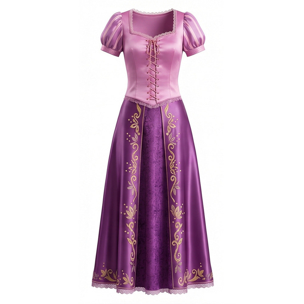 Rapunzel Fairy Tale Princess Halloween Costume – Purple Satin Long Dress