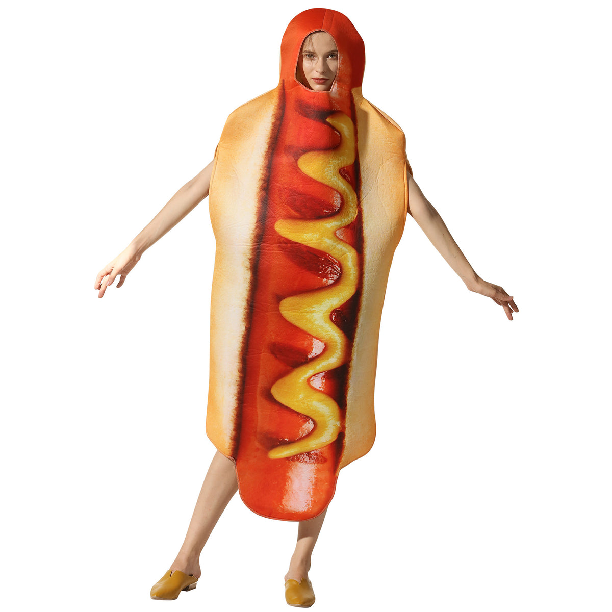 Funny Hot Dog Halloween Costume – One-Piece Adult Food Cosplay Outfit