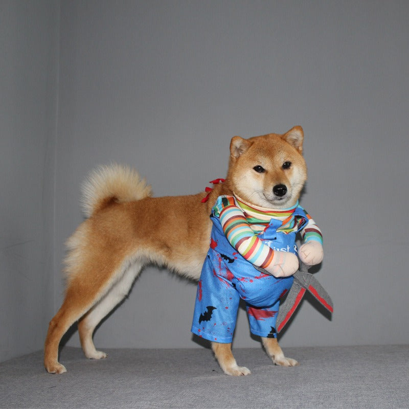 Creepy Standing Chucky-Style Dog Halloween Costume – Scissor Hands Horror Pet Outfit