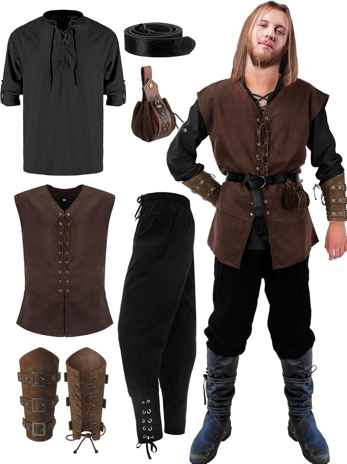 Men's Medieval Pirate Renaissance Costume Set – 7-Piece