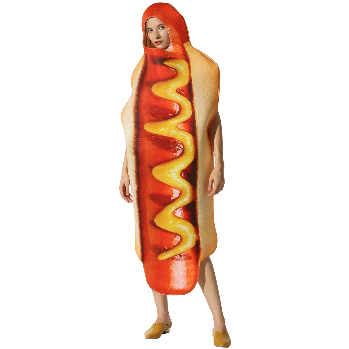 Funny Hot Dog Halloween Costume – One-Piece Adult Food Cosplay Outfit
