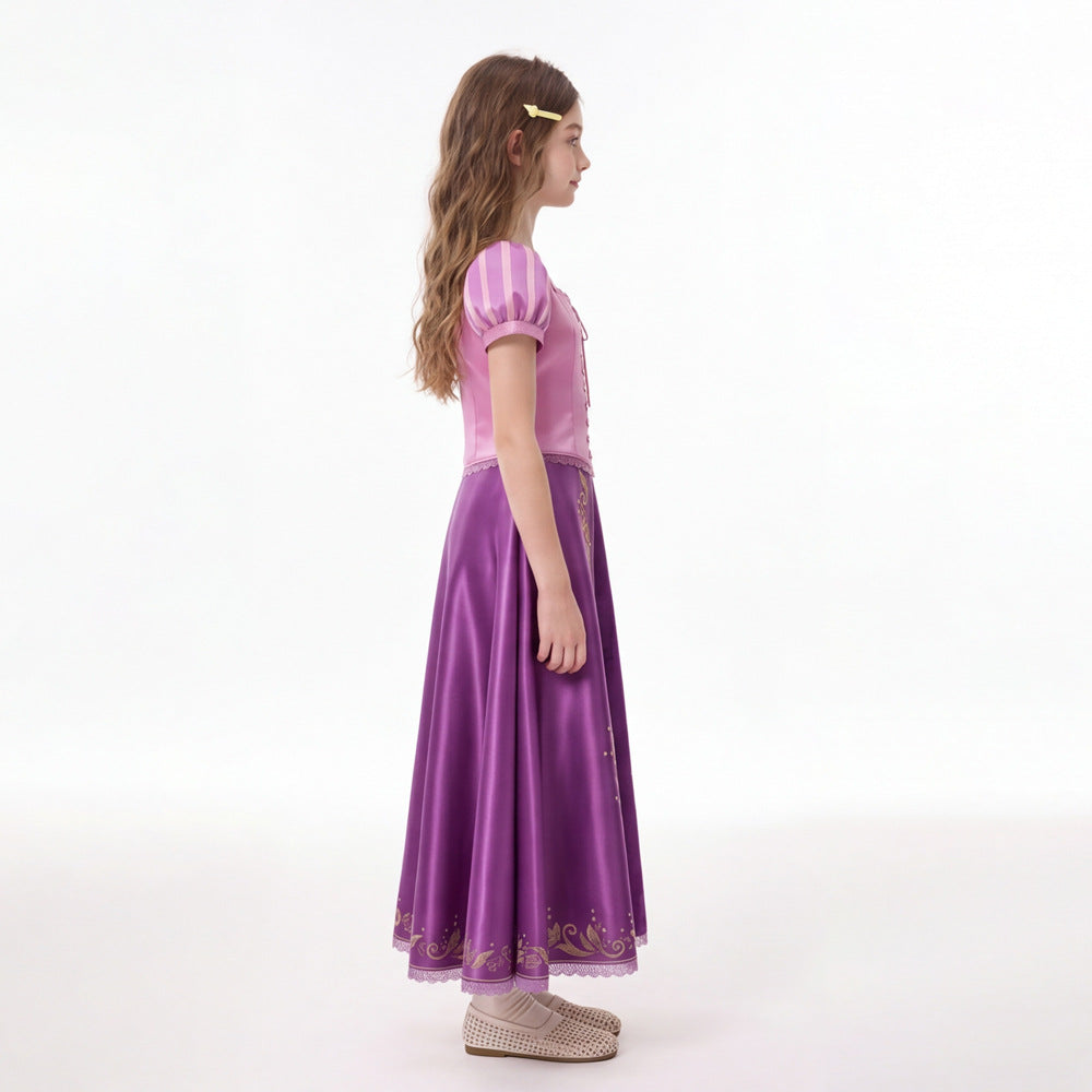 Rapunzel Fairy Tale Princess Halloween Costume – Purple Satin Long Dress