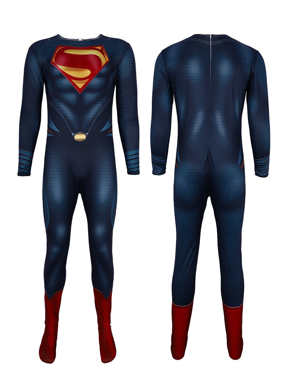 Superman-Inspired Halloween Costume with Cape – Red & Blue Superhero Cosplay Suit