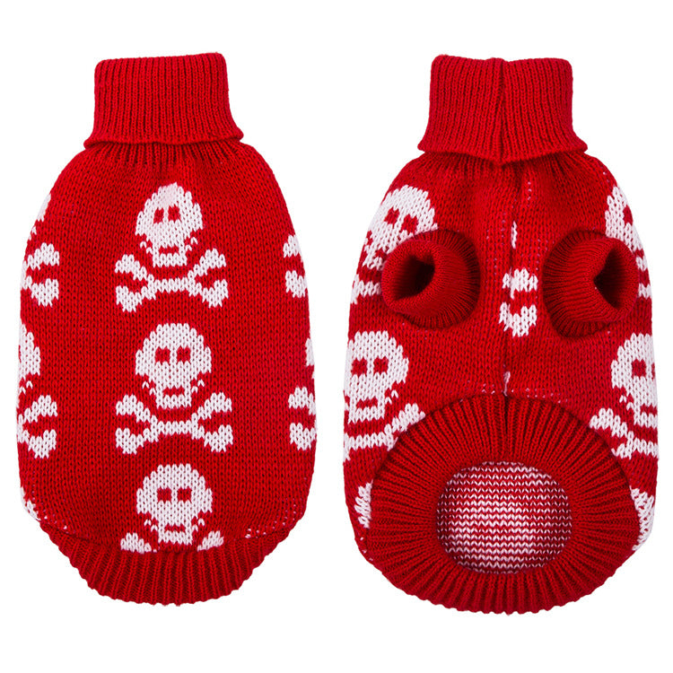 Skull Halloween Pet Sweater – Cozy Acrylic Dog & Cat Sweater for Fall & Winter