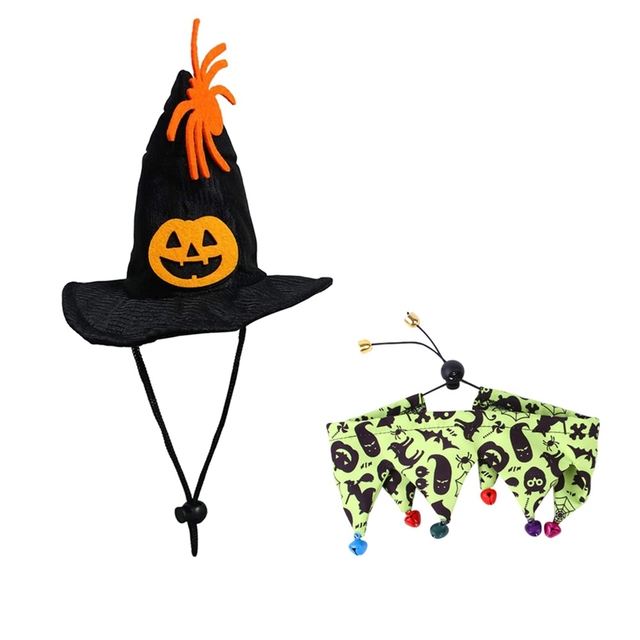 Skull Cat Halloween Costume Set – Pet Hat & Scarf Cape for Dogs & Cats