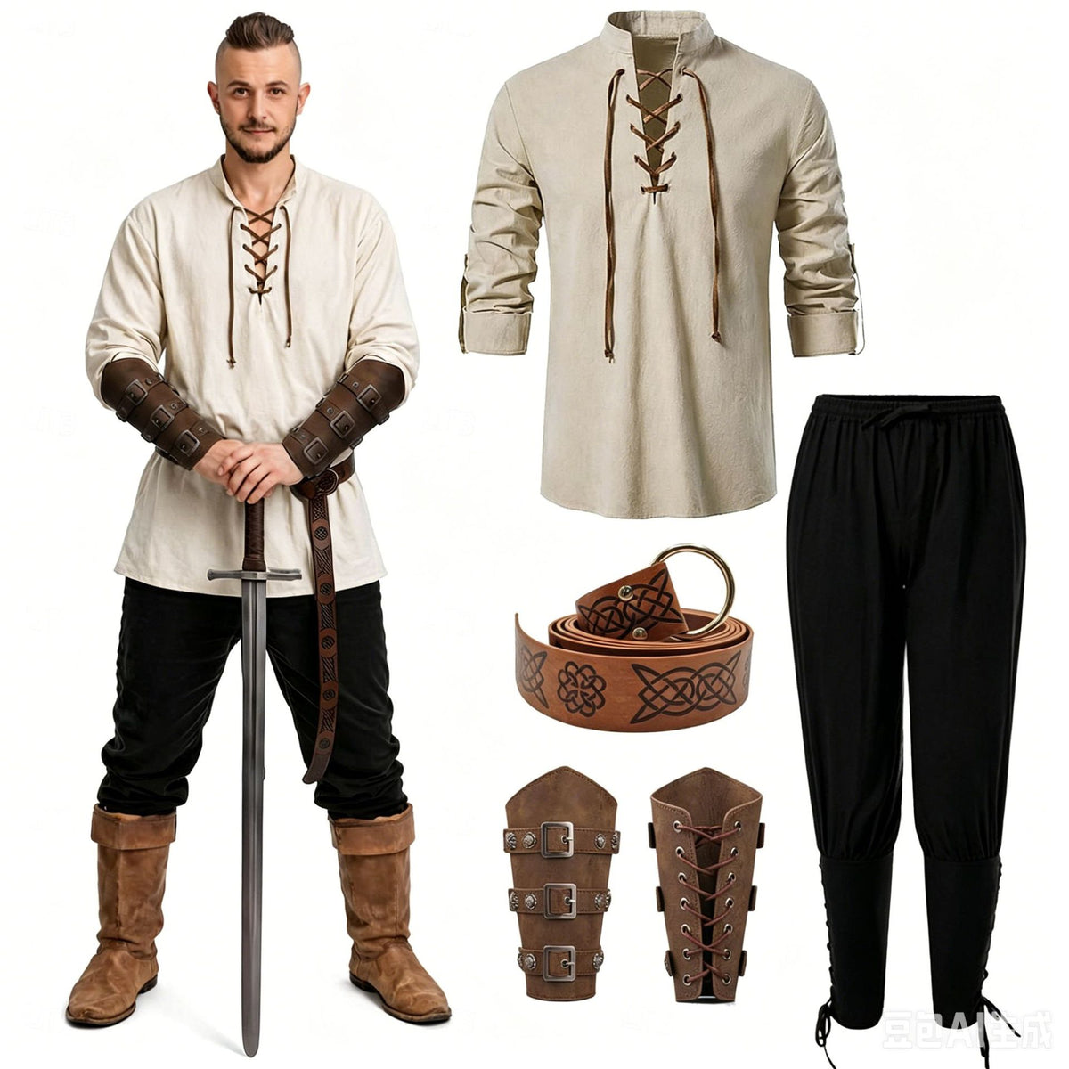 5-Piece Men’s Medieval Renaissance Pirate Costume Set