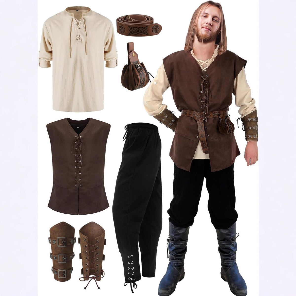 Men's Medieval Pirate Renaissance Costume Set – 7-Piece