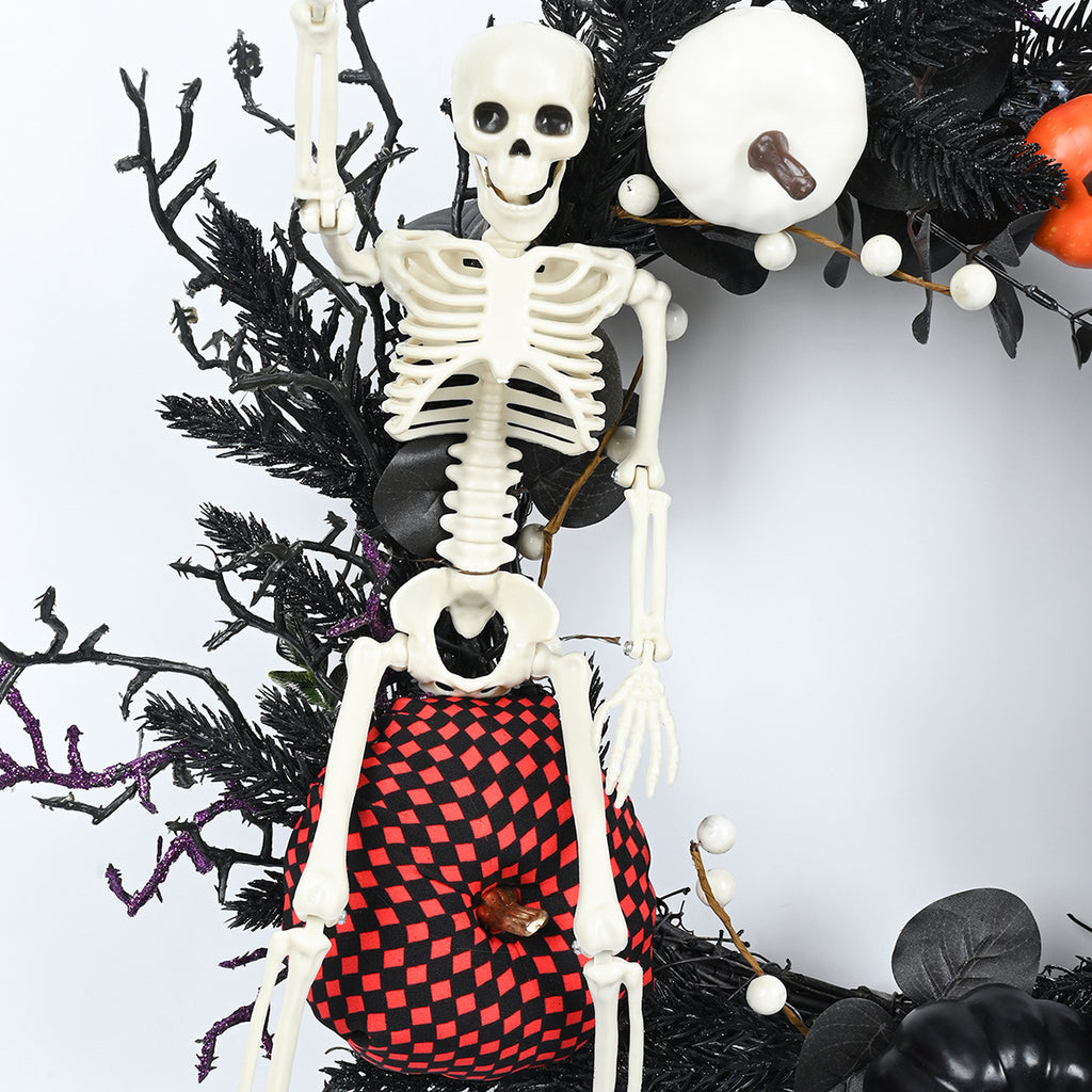 Halloween Skull & Pumpkin Wreath – Gothic Door Decor