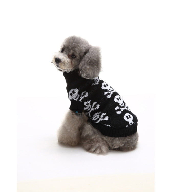 Skull Halloween Pet Sweater – Cozy Acrylic Dog & Cat Sweater for Fall & Winter