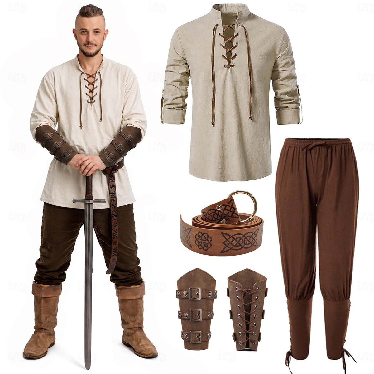 5-Piece Men’s Medieval Renaissance Pirate Costume Set