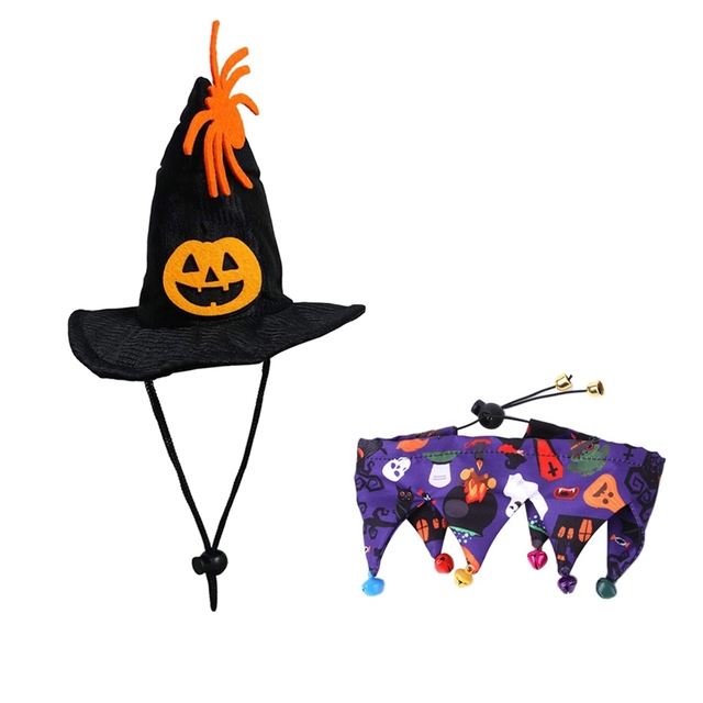 Skull Cat Halloween Costume Set – Pet Hat & Scarf Cape for Dogs & Cats