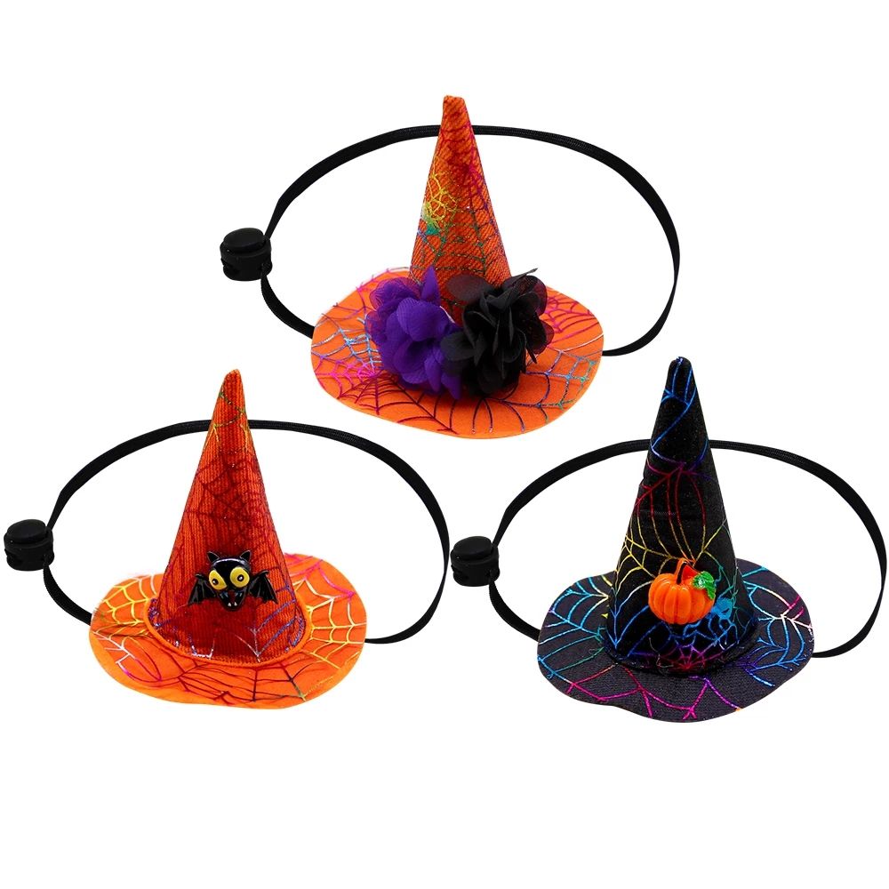 Spider Web Witch Hat, Pumpkin & Bat Hats for Dogs & Cats
