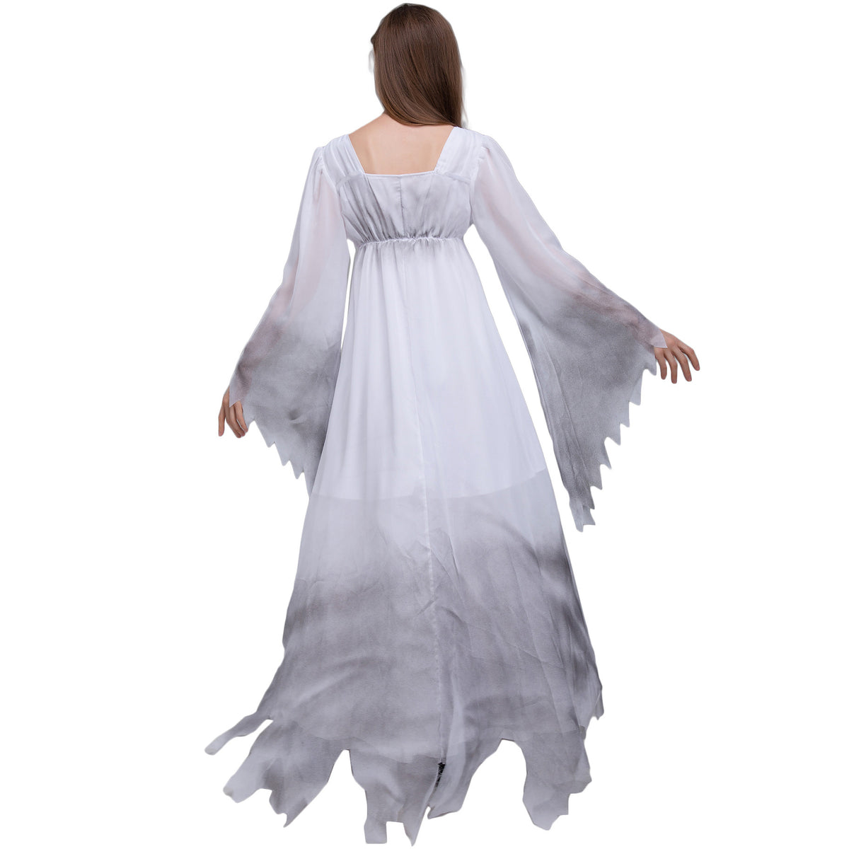 Haunting White Ghost Halloween Costume – Women’s Long Flowing Ghost Dress M–2XL