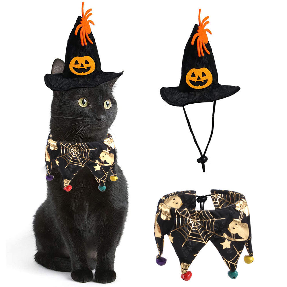 Skull Cat Halloween Costume Set – Pet Hat & Scarf Cape for Dogs & Cats