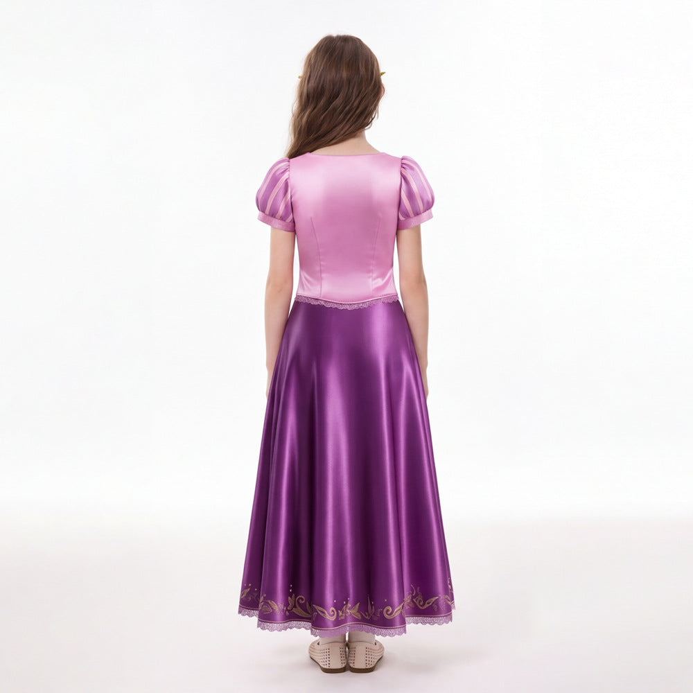Rapunzel Fairy Tale Princess Halloween Costume – Purple Satin Long Dress