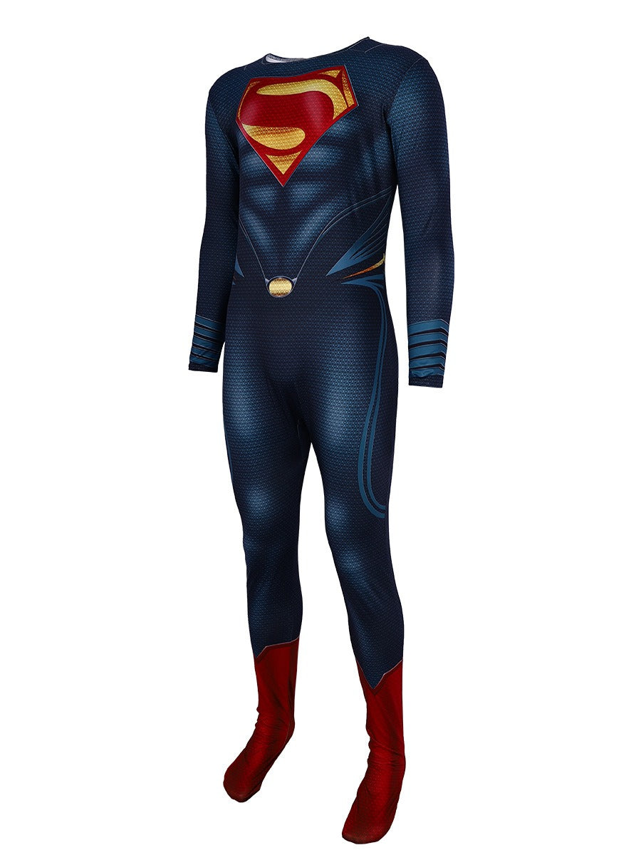 Superman-Inspired Halloween Costume with Cape – Red & Blue Superhero Cosplay Suit