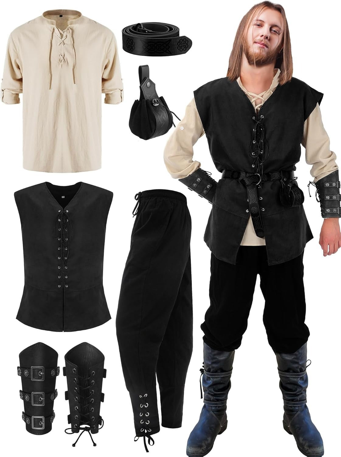 Men's Medieval Pirate Renaissance Costume Set – 7-Piece