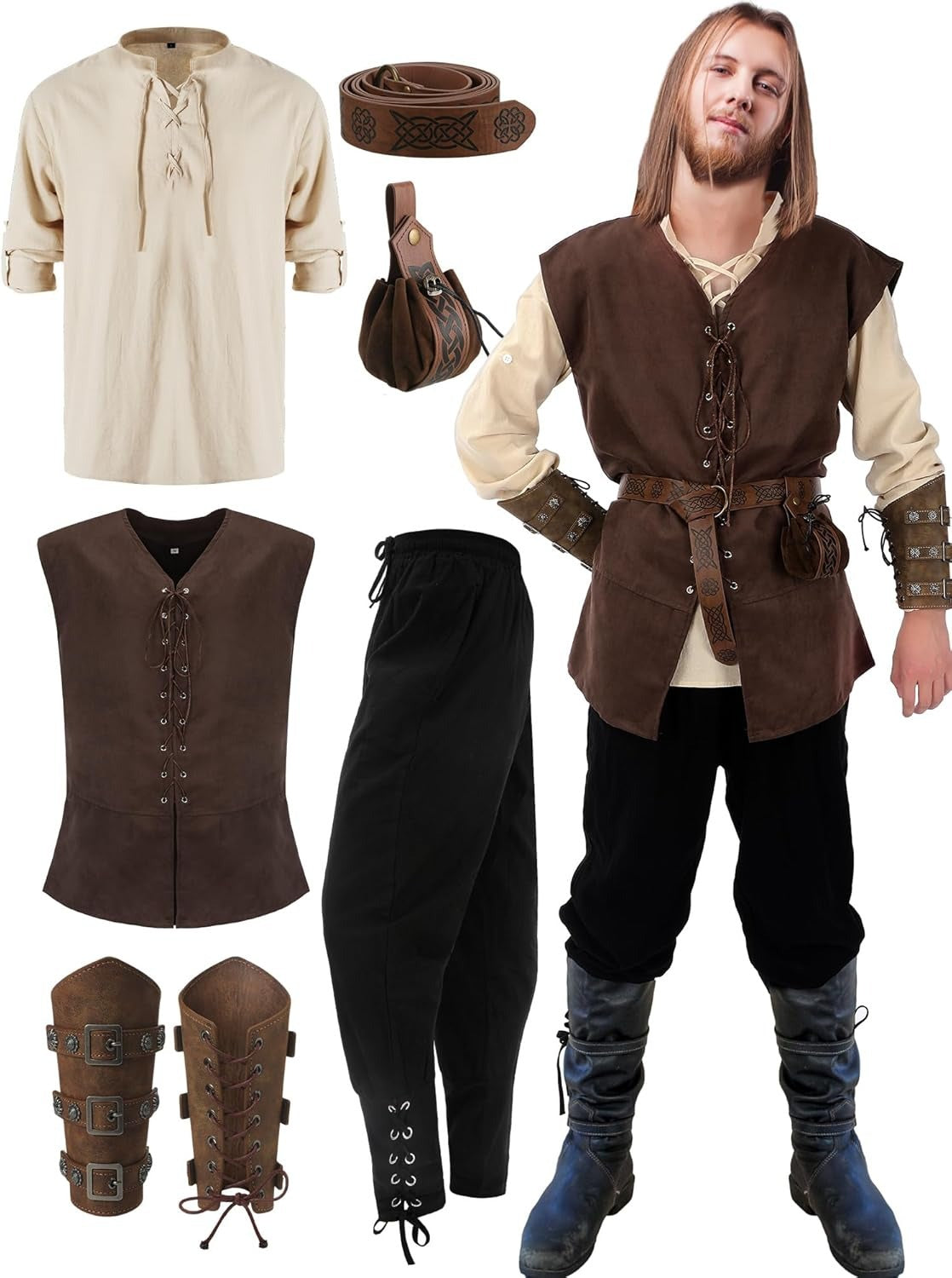 Men's Medieval Pirate Renaissance Costume Set – 7-Piece