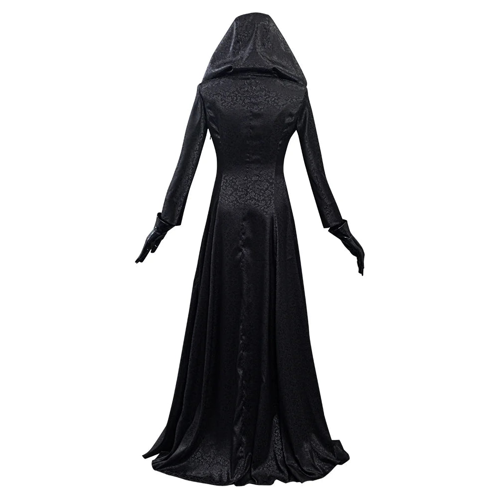 Mysterious Vampire Lady Halloween Costume – Black Cape Dress with Gloves & Necklace