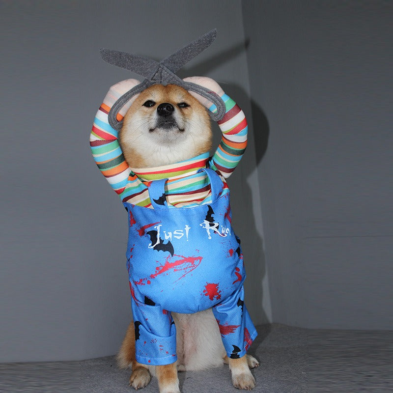 Creepy Standing Chucky-Style Dog Halloween Costume – Scissor Hands Horror Pet Outfit