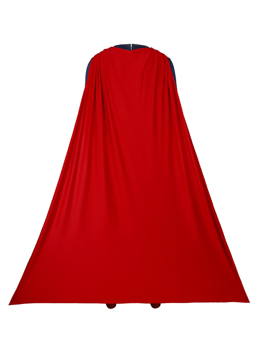 Superman-Inspired Halloween Costume with Cape – Red & Blue Superhero Cosplay Suit