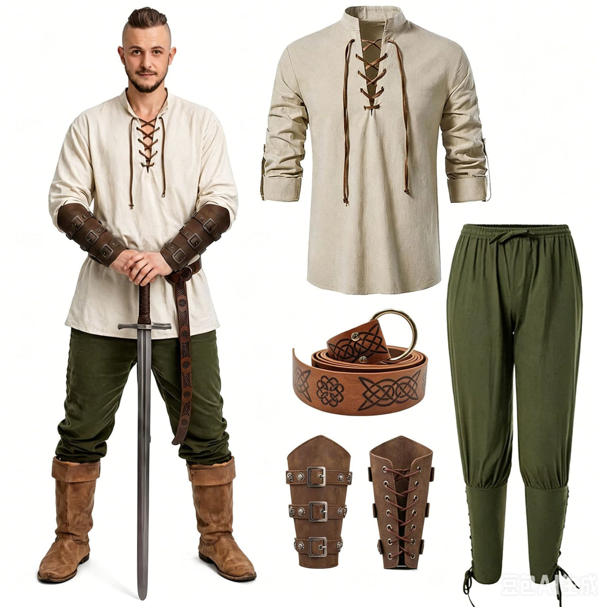 5-Piece Men’s Medieval Renaissance Pirate Costume Set