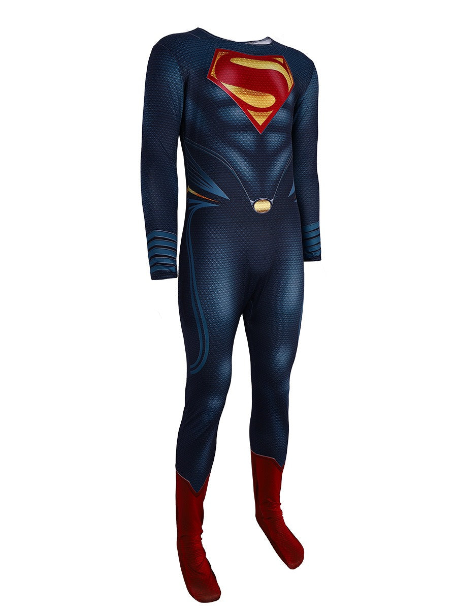 Superman-Inspired Halloween Costume with Cape – Red & Blue Superhero Cosplay Suit