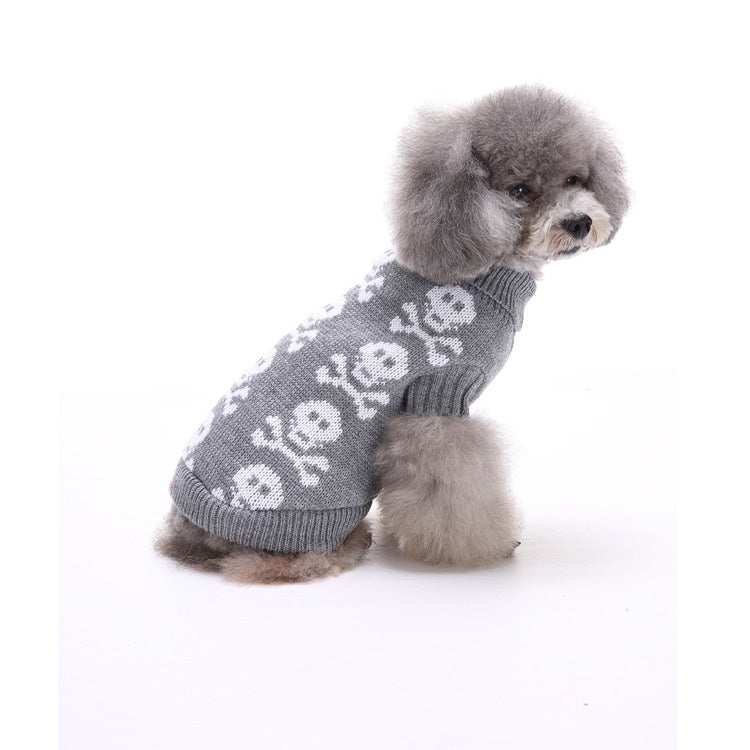 Skull Halloween Pet Sweater – Cozy Acrylic Dog & Cat Sweater for Fall & Winter