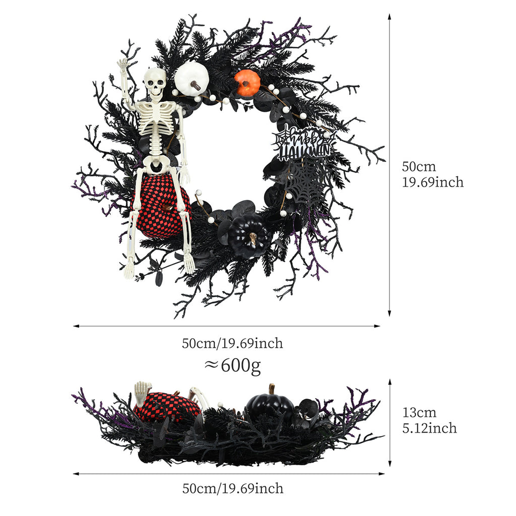 Halloween Skull & Pumpkin Wreath – Gothic Door Decor
