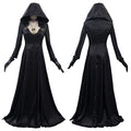 Mysterious Vampire Lady Halloween Costume – Black Cape Dress with Gloves & Necklace