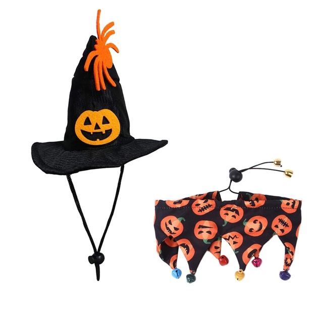 Skull Cat Halloween Costume Set – Pet Hat & Scarf Cape for Dogs & Cats