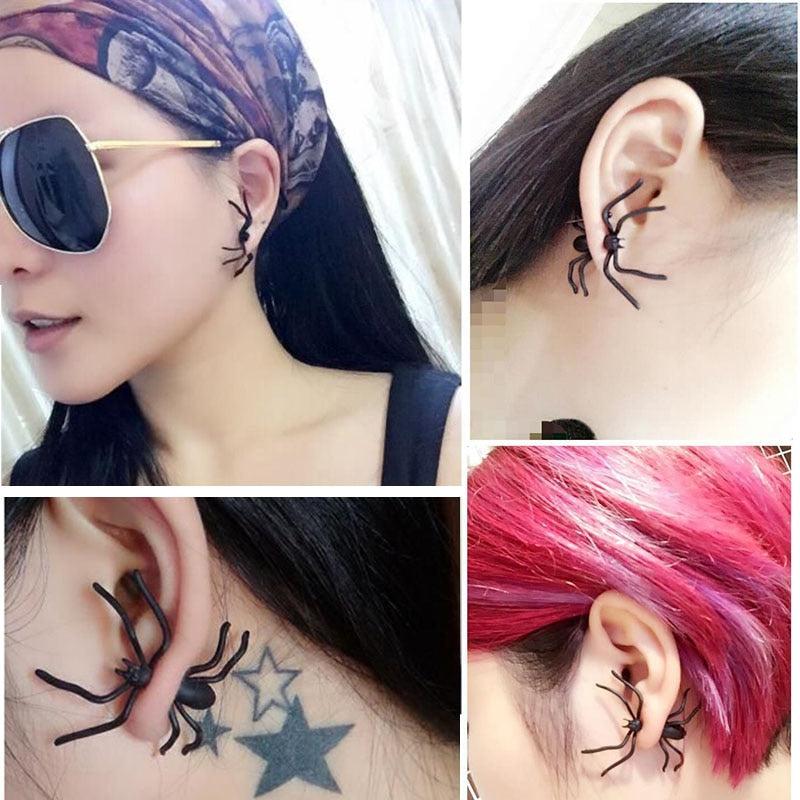 3D Black Spider Halloween Ear Stud