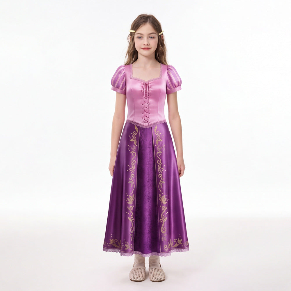 Rapunzel Fairy Tale Princess Halloween Costume – Purple Satin Long Dress