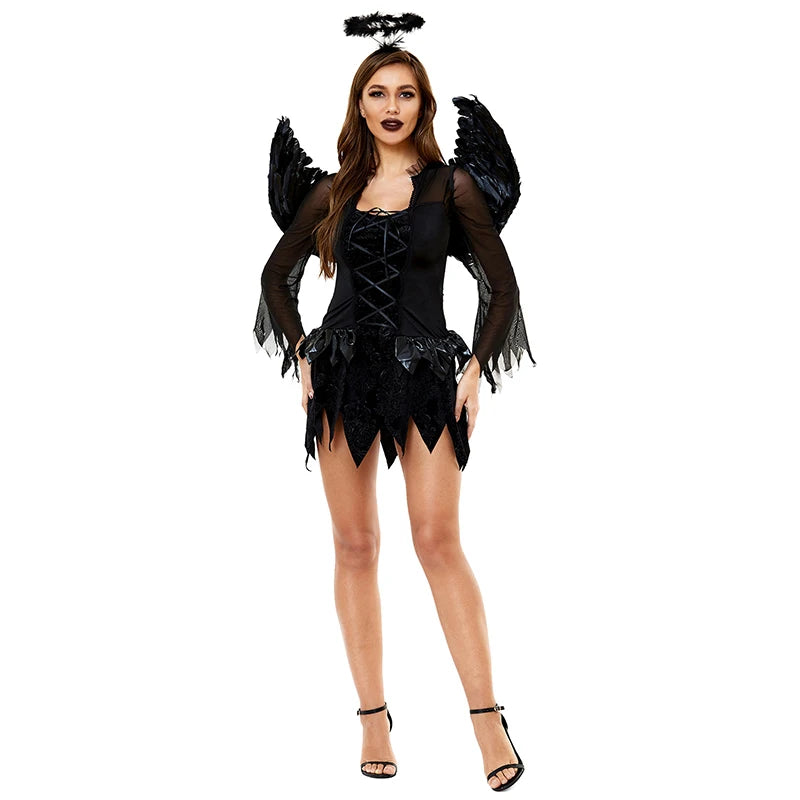 Fantasy Angel Fairy Halloween Costume – Feather Wings Dress with Headband